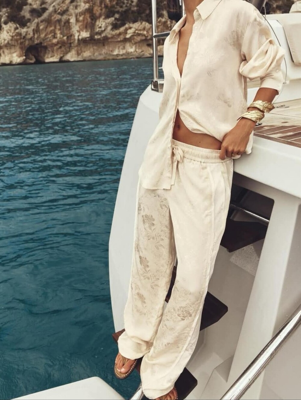 Zara Jacquard Ecru Ivory FLORAL pants